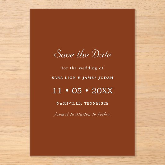 Terracotta Photo Save the Date Card アクリル招待状 (正面)