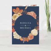 Terracotta Pumpkin Floral QR Code Navy Wedding 招待状 (正面)