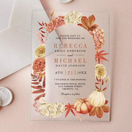 Terracotta Pumpkin Floral Wedding アクリル招待状