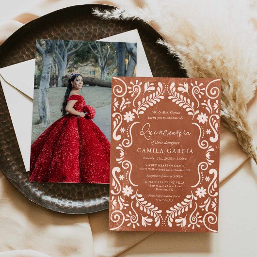 Terracotta Quinceañera Papel Picado Photo 招待状