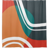 Terracotta red blue and white abstract line art シャワーカーテン (正面)