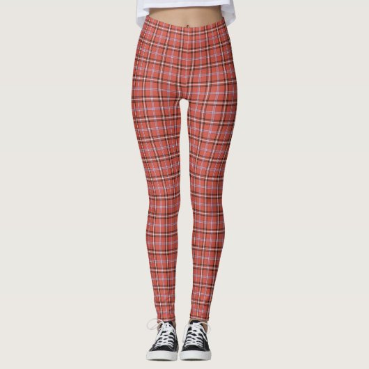 Terracotta Red Plaid Retro Color レギンス (正面)