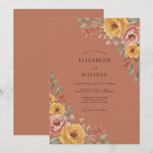 Terracotta Resplendent Fall Wedding 招待状 (正面/裏面)