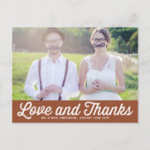 Terracotta Retro Script Photo Wedding Thank You ポストカード (正面)