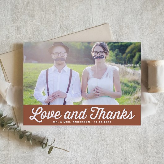 Terracotta Retro Script Photo Wedding Thank You ポストカード