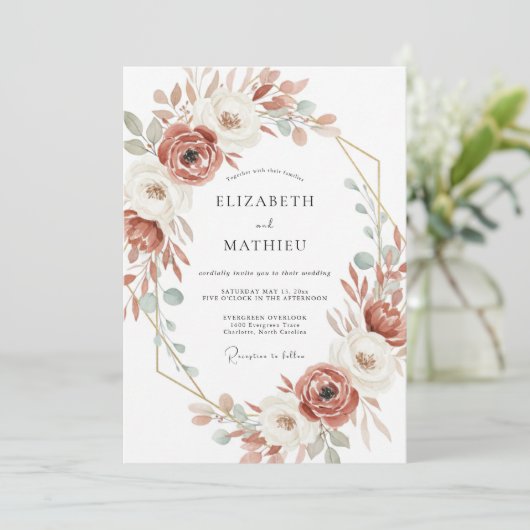 Terracotta Romantic Botanical Wedding 招待状 (スタンド正面)