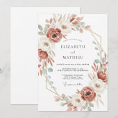 Terracotta Romantic Botanical Wedding 招待状 (正面/裏面)