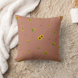 Terracotta Rose Japanese Sunflower Floral Pattern クッション