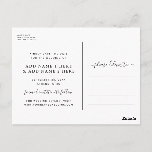 Terracotta Rust & 赤面Script写真Save the Date ポストカード (裏面)