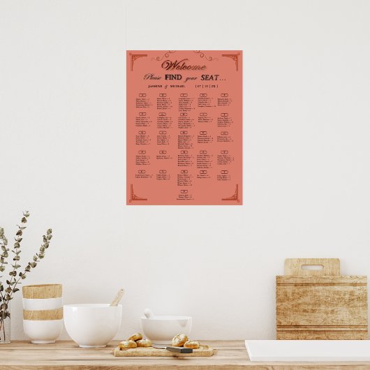 Terracotta Rust Alphabetical Wedding Seating Chart ポスター (キッチン)