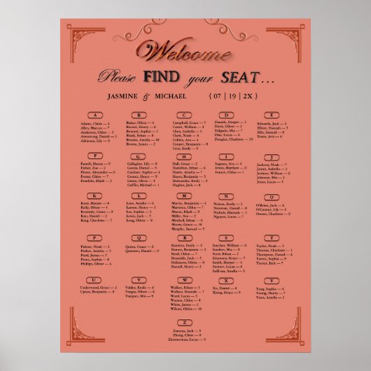 Terracotta Rust Alphabetical Wedding Seating Chart ポスター (正面)
