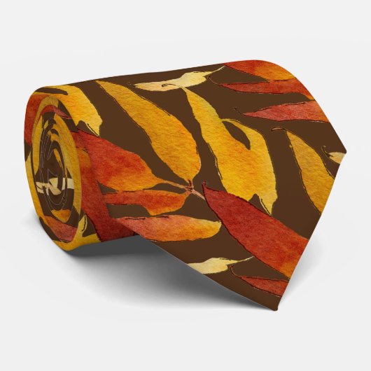 Terracotta Rust Autumn Leaf Pattern Neck Tie ネクタイ (ロール)