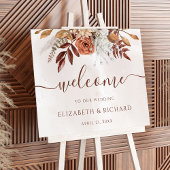 Terracotta Rust Flowers Boho Fall Wedding Welcome ポスター