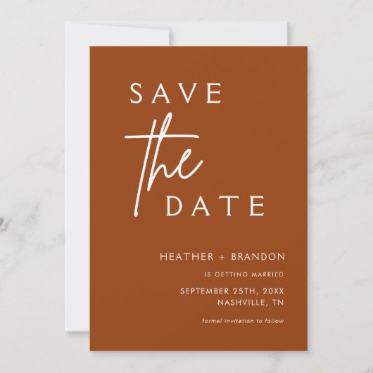 Terracotta Rust Photo Save the Dates招待状 招待状 (正面)