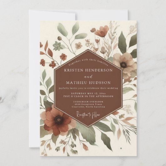 Terracotta Rustic Bloom Wedding 招待状 (正面)
