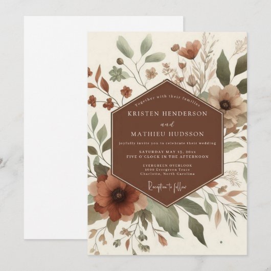Terracotta Rustic Bloom Wedding 招待状 (正面/裏面)