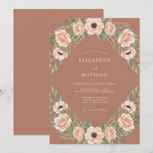 Terracotta Rustic Bohemian Wedding 招待状 (正面/裏面)