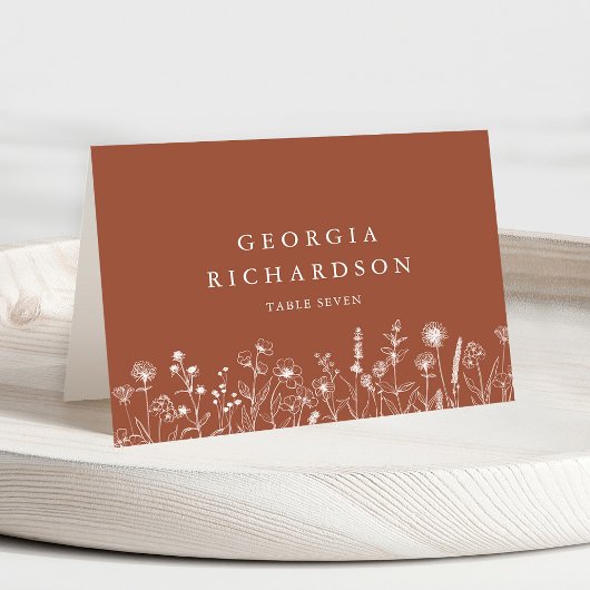 Terracotta Rustic Fall Wildflower Place Card テーブルナンバー