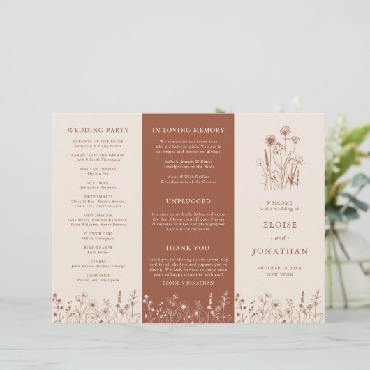 Terracotta Rustic Fall Wildflower Wedding Program (スタンド正面)