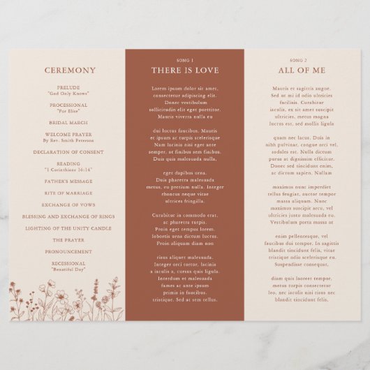 Terracotta Rustic Fall Wildflower Wedding Program (裏面)