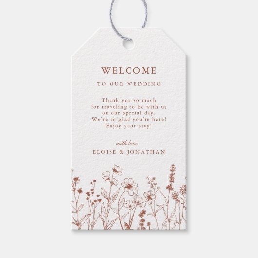 Terracotta Rustic Floral Fall Wildflower Wedding ギフトタグ (正面)