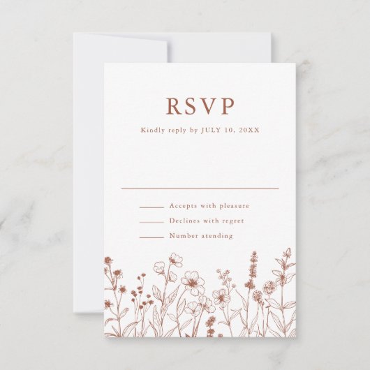 Terracotta Rustic Floral Fall Wildflower Wedding 出欠カード (正面)