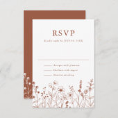 Terracotta Rustic Floral Fall Wildflower Wedding 出欠カード (正面/裏面)