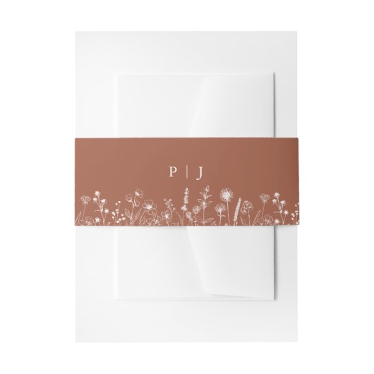 Terracotta Rustic Floral Fall Wildflower Wedding 招待状ベリーバンド (正面例)
