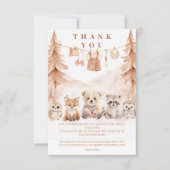 Terracotta Rustic Forest Baby Shower サンキューカード (正面)