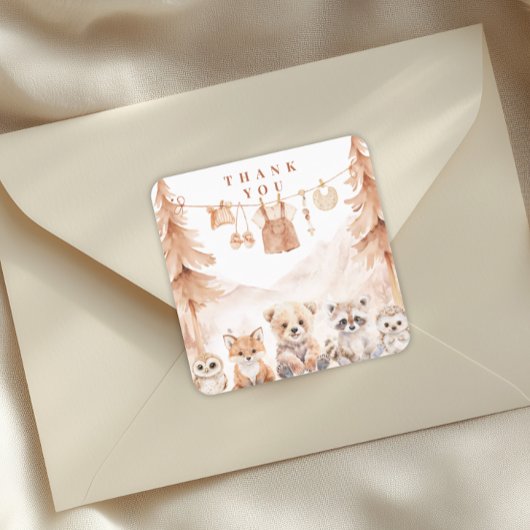 Terracotta Rustic Forest Baby Shower Thank You スクエアシール