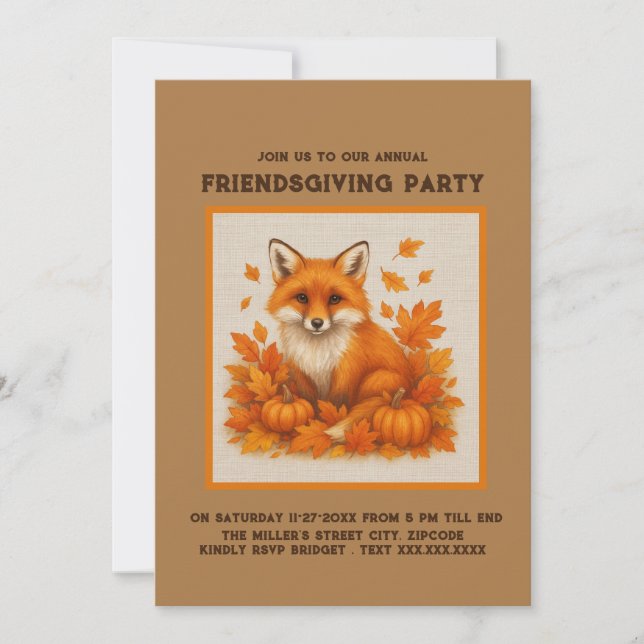 terracotta rustic Friendsgiving Pumpkin Fox party (正面)