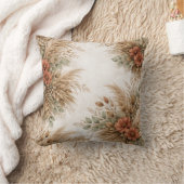 Terracotta Sage Boho Pampas Floral Frame クッション (ブランケット)