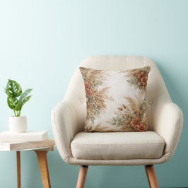 Terracotta Sage Boho Pampas Floral Frame クッション