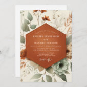 Terracotta Sage Botanical Wedding 招待状 (正面/裏面)