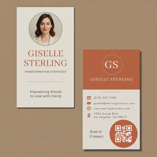 Terracotta Sage Green Photo QR Code 名刺