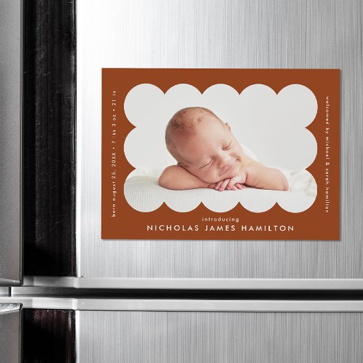 Terracotta Scalloped Photo Birth Announcement