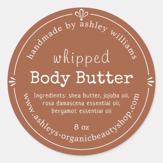 TerraCotta Script Handmade Body Butter Label ラウンドシール (正面)