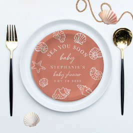 Terracotta Sea You Soon Coastal Beach Baby Shower ペーパープレート