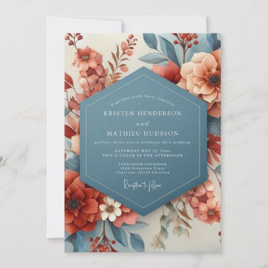 Terracotta & Slate Painterly Wedding 招待状 (正面)