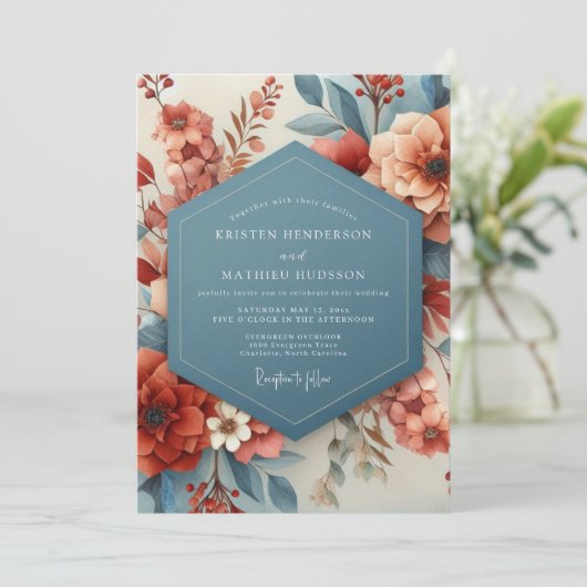 Terracotta & Slate Painterly Wedding 招待状 (スタンド正面)