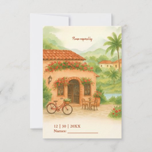 Terracotta Spanish Hacienda Destination Wedding 出欠カード (正面)