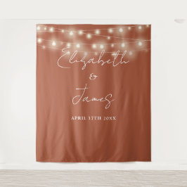 Terracotta String Lightsの結婚写真の背景 タペストリー