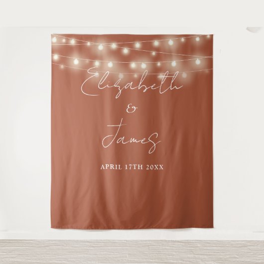 Terracotta String Lightsの結婚写真の背景 タペストリー (正面)