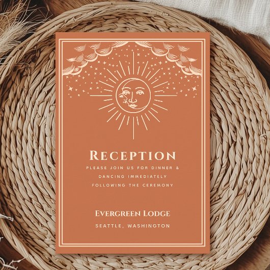Terracotta Sun and Moon Tarot Wedding Reception エンクロージャーカード