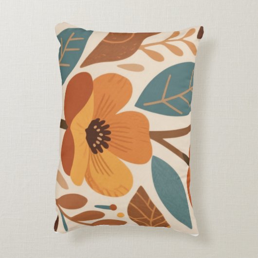 Terracotta & Teal Autumn pattern アクセントクッション (裏面(縦))