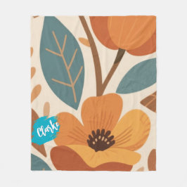 Terracotta & Teal Autumn pattern フリースブランケット