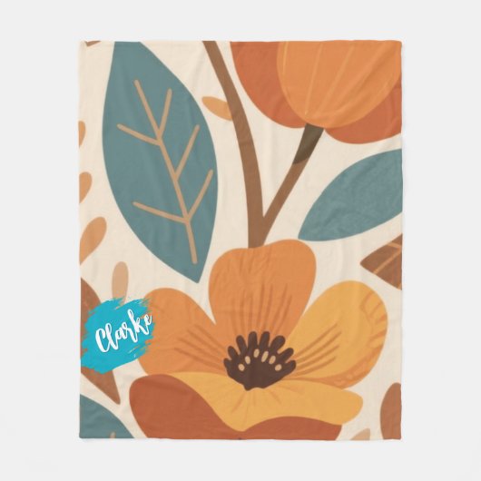 Terracotta & Teal Autumn pattern フリースブランケット (正面)