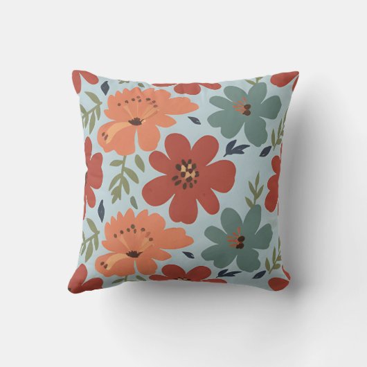 Terracotta & Teal Retro Floral クッション (裏面)