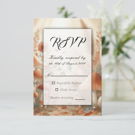 Terracotta Toadstool Woodland Magic Wedding 出欠カード (スタンド正面)