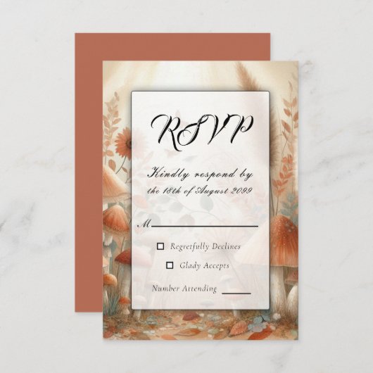 Terracotta Toadstool Woodland Magic Wedding 出欠カード (正面/裏面)